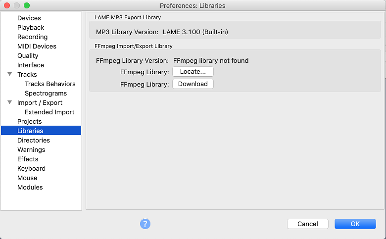 install ffmpeg for mac audacity